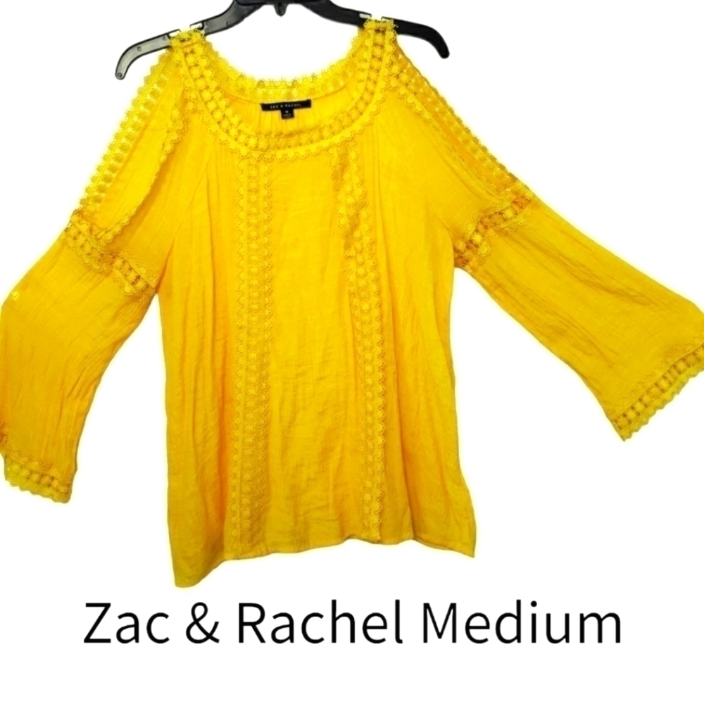Zac & Rachel Cold Shoulder Bell Sleeve Trapeze Top Sunshine Yellow EUC Like New!